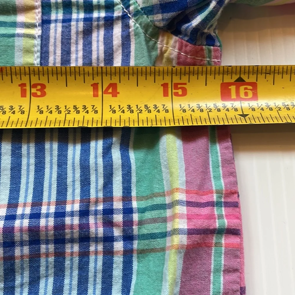 Gymboree blue, white, pink & green plaid long sleeve button down.  Boy Medium
